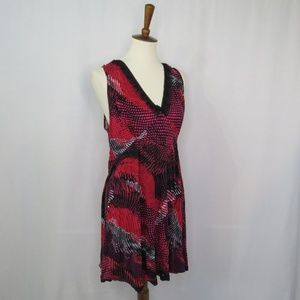 Mazi Red Black Retro Print Sleeveless Sheath Dress